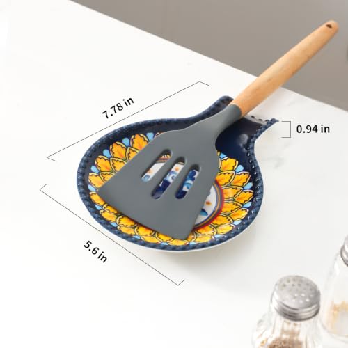 Image of Ceramic Spoon Rest for Stove Top, Bohemian Style 7.7 Inch Large Spoon Holder for Kitchen Counter, Heat-Resistant Cooking Utensil Rest for Spatula, Ladle and Tongs, Dishwasher Safe, Set of 2