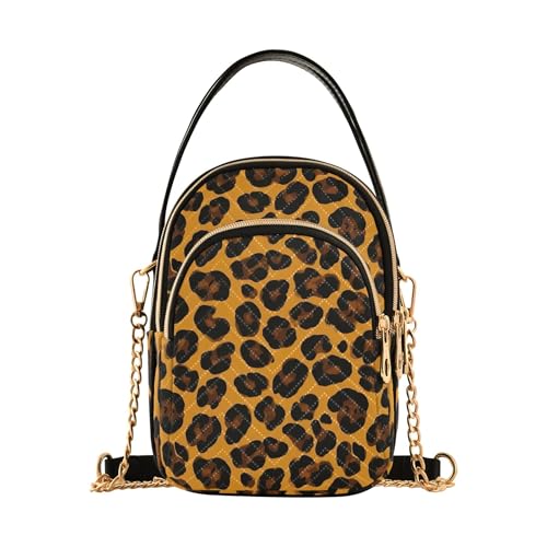 Black Brown Leopard Spots Yellow Womens Shoulder Handbag Quilted Phone Purse Chain Strap Handbag Cute Zipper Lady Crossbody Bag