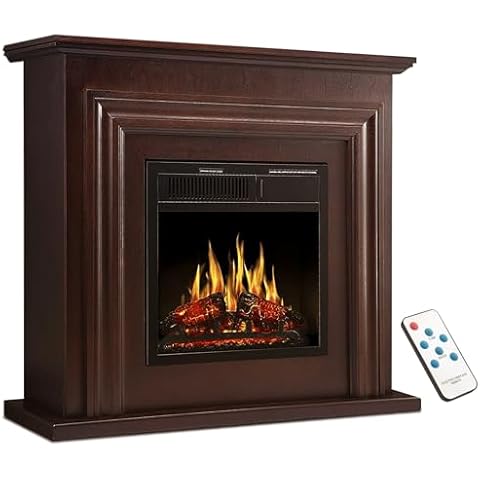 ZAFRO 36" Electric Fireplace Heater with Mantel, 20 inch Electric Fireplace Insert, Freestanding Fireplace with Remote Control, Overheat Protection, Realistic Log & Flame Effect, Brown Cover