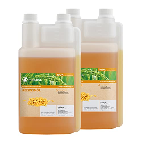 Makana Reiskeimöl für Tiere, raffiniert und 100% rein, 2 x 1 l Dosierflasche