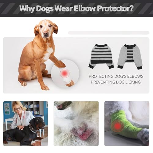 Image of FUAMEY Dog Recovery Sleeve with Elbow Protector,Dogs Shirt Stop Licking Joints,Pet Long Sleeve Suit Protecting Dog's Front Leg Arm Wounds Cover Skin Conditions Black Stripes L