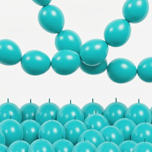 Image of Teal Blue Linking Balloons, 60PCS 10 Inch Turquoise Quick Link Balloons for Making Balloon Wall Heart Arch, Tails Balloon for Wedding Birthday Bridal Baby Shower Mermaid Pool Octopus Party Decorations