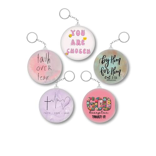 D2C Christian Quote Keychain Set | Bible Verse Round Keychains | 58mm Glossy Plastic Metal Scripture Accessories | Pack of 5 — Multiple Designs (Chosen, Faith & God’s Plan)