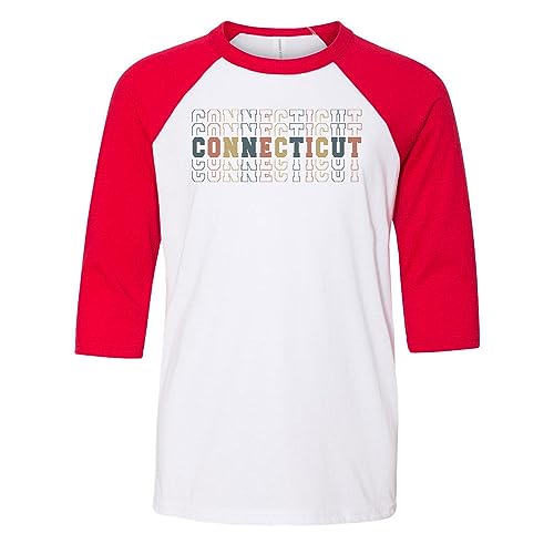 Stacked Connecticut Kids Three-Quarter Raglan Sleeve Baseball Shirt Youth Medium White/Red