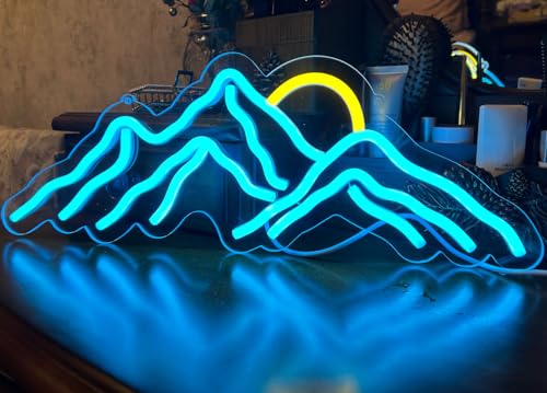 Image of Mountain Sunset Neon Signs for Room Decor LED Signs For Bedroom Wall Neon Lights for Home Party Wedding Christmas Decorations USB Powered(Ice Blue)