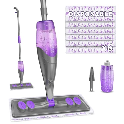 IOPRETTY Spray Mops for Floor Cleaning - Wet Dry Mops with 6 Disposable Pads for Swiffer Powermop - Refillable Bottle for Hardwood Tile Home Kitchen - Absorbs Pet Hair Dust Stains