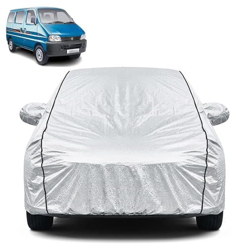 Image of Waterproof Car Cover for Maruti Suzuki Eeco | Dustproof, UV Resistant & Scratch Protection | Soft Cotton Lining | Triple Stitched | Mirror Pockets & Elastic Fit | Silver