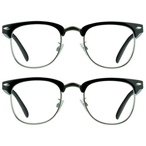 proSPORT Combo Reading Glasses +1.75 Black Silver Frame Horn Rimmed Vintage Classic Semi Rimless Unisex