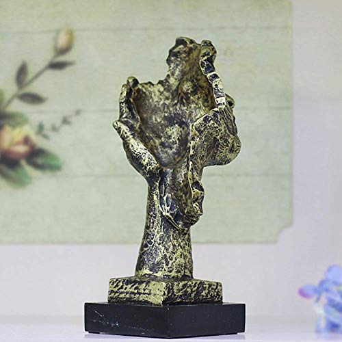 LEPENDOR Abstract and Creative Desk Decorations The Thinker Statue, Hand & Face Statues and Sculptures for Home Living Room Decor - No Hear Golden