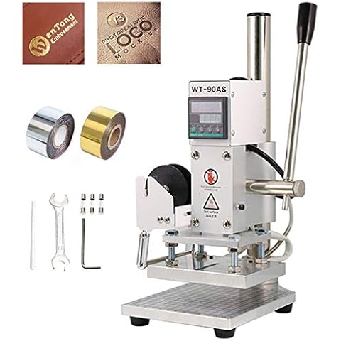 YUNSHINE 220V Hot Foil Press Stamping Machine Printer Manual Temperature Control Embosser for Paper Card Maker Leather PVC PU Wood (Press Board Size:10x13cm) Cover