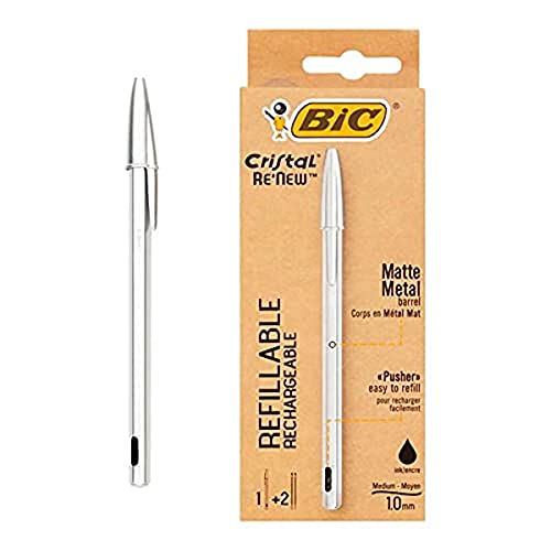 Bic Bolígrafo De Bola Recargable Con Cristal De Metal Re-New De 1 Mm Negro Con 2 Recambios A Elegir