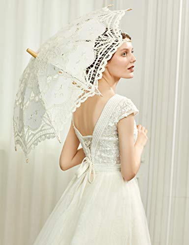 Babeyond Lace Umbrella Parasol Vintage Wedding Bridal Umbrella For Decoration Photo Lady Costume 1920S Party (Apricot) #TOP1