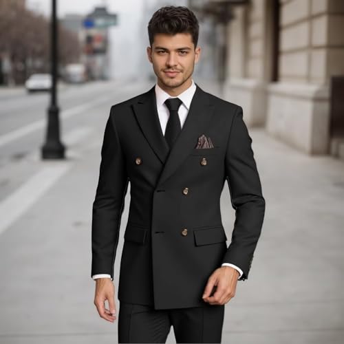 Suits for Men Slim Fit 2 Piece, Mens Double Breasted Suit Tuxedo for Men Wedding Business Prom Formal Suits4