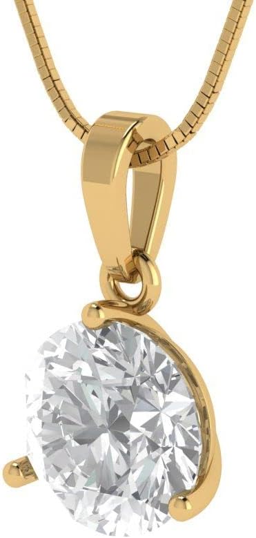 Clara Pucci 14K Yellow Gold Plated Solitaire 16" Box-Chain Necklace - Sterling Silver 2ct Round Cut Moissanite Pendant - Image 2