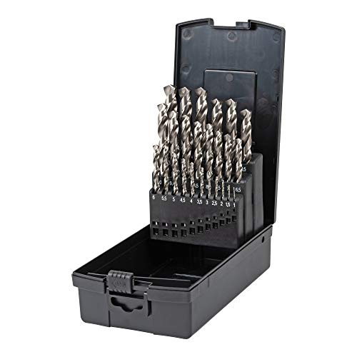 STIER juego de brocas helicoidales HSS-Co8 / HSS-E, 25 piezas, juego de brocas de metal prémium, juego de brocas de acero, rectificadas, mango cilíndrico, contenido de cobalto del 8%, DIN 338, tipo N Cover