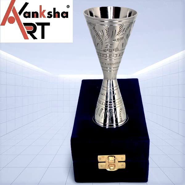 Akanksha Arts Alluring conical Peg Measure - Made of Brass, Hand Engraved Design - 30,60 ml - in a Velvet Box, Nickel Chrome Coating 1