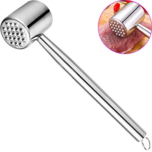 jingming - Mazo para carne (acero inoxidable, apto para lavavajillas), color plateado