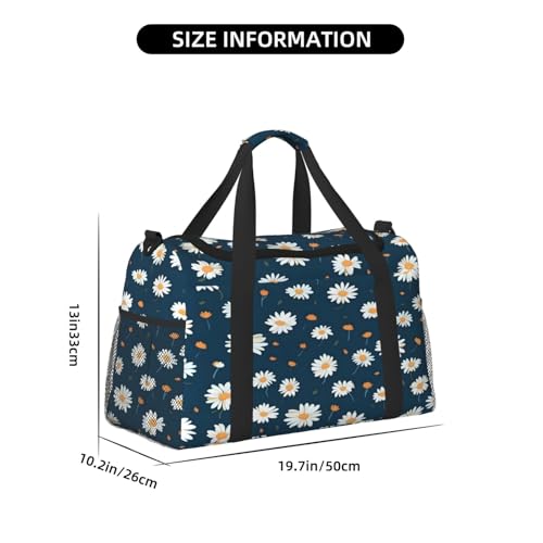 Duffle Bag Daisy Flower Pattern Travel Duffel Bags for Men Women with Adjustable Strap Carry on Gym Bag Overnight Weekender Bag3