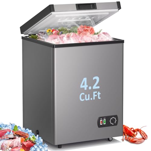 LifePlus Chest Freezer 4.2 Cubic Feet with Removable Storage Basket, Deep Freezer 7 Adjustable Temperature, Energy Saving, Super Quiet for Garage, Office, Kitchen, or Apartment