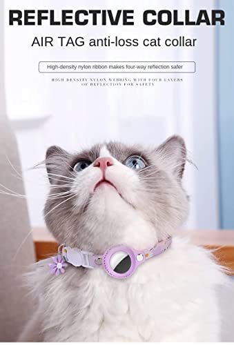 viviweek 8 Stück Katzen-Tracker-GPS-Halsband für kleine Katzen, Airtag-Katzenhalsband mit Chrysantheme, GPS-Hunde-Tracker, verstellbares Leder für Kätzchen und Welpen (Farbe: lila)