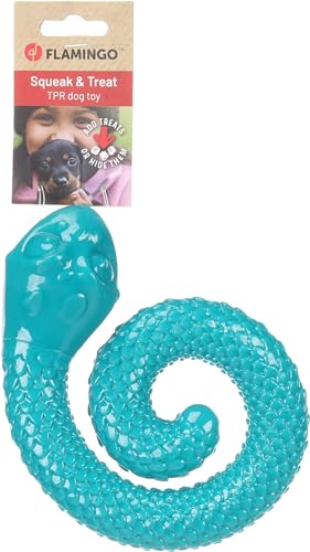 Flamingo Sneaky Snake – Snackspielzeug für Hunde – Türkis – 17 × 16,2 × 4,3 cm – Aus TPR mit Squeaker – Befüllbar für interaktives Spiel