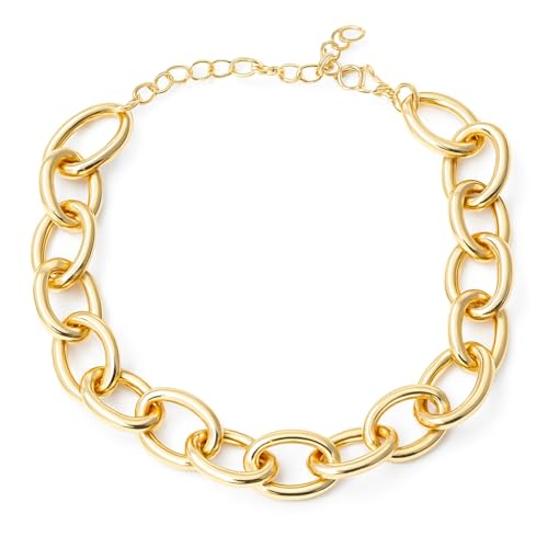 MAJALE Gargantilla Mujer Dorada Eslabon Grueso Oval - Baño de Oro de 24K - Cadena Eslabones Gruesa Dorada Mujer