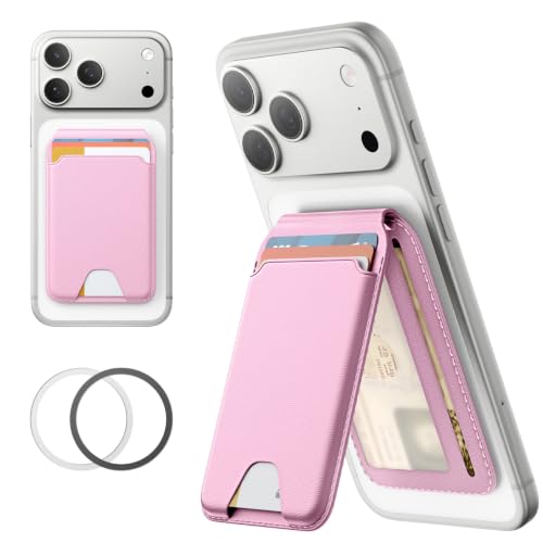 Image of Symcele for MagSafe Wallet with Adjustable Stand, 5 Card Holder with RFID Blocking, MagSafe Ring Included, Strong Magnetic Wallet for iPhone 17/16/15/14/13/12 Series Pro Max Plus, Samsung, Pink