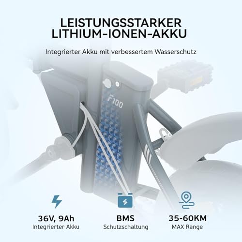 ESKUTE F100 E-Bike Klapprad, 14 Zoll Elektrofahrrad mit USB-Ladeanschluss für Handy, 250W EU-konformes Elektrofahrräder, Integrierter 36V 9Ah Akku, Reichweite bis 35-60KM – Bild 4