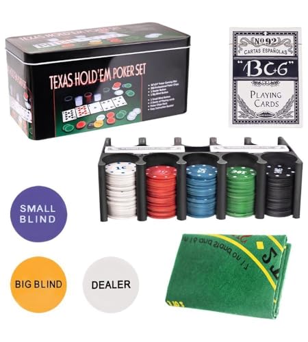 ISO TRADE Texas Holdem Poker Set 200 Chips Black Jack Kartenspiel Pokerkartenspiel 600 – Bild 3