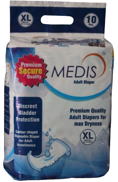 MEDIS Unisex Adult Diapers Tape Style-40 Count (Extra Large) With Odour Lock And Anti-Bacterial Absorbent Core- Waist Size 43-67 Inch / 110-170Cms, For Adults (Pack Of 4).-image-33