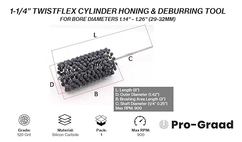 Image of 1-1 /4 inch 120 Grit Silicon Carbide TwistFlex Cylinder Hone, Fits 1.12 inch-1.25 inch | Flexible Cylinder Honing, Deburring, Cross-Hatch Finishing Tool for Mild Steel, Stainless, Cast Iron, Softer Ferrous Metals