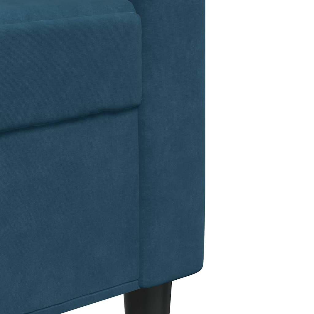 Set di 2 divani con cuscini blu in velluto per soggiorno e camera degli ospiti, divano imbottito, divano ad angolo, relax, sedersi, sdraiati, paesaggio residenziale, divano letto, chaise