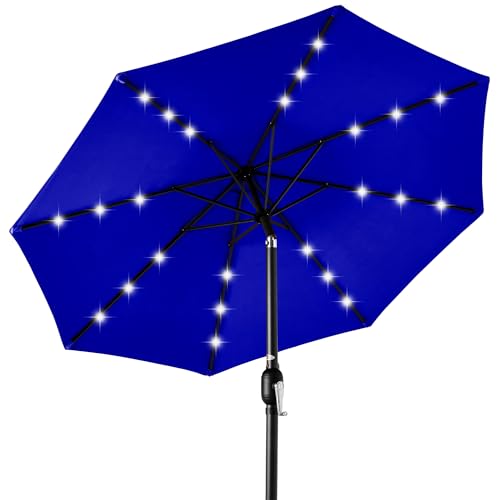 Best Choice Products 10ft Solar Polyester LED Lighted Patio Umbrella w/Tilt Adjustment and UV-Resistant Fabric - Resort Blue