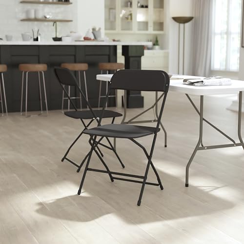 Image of Flash Furniture Hercules Series Big & Tall Stackable Plastic Folding Chairs, Extra Wide Commercial Event Seats, Set of 4, Black