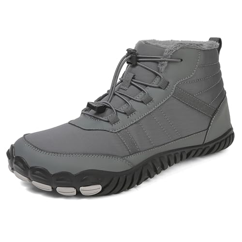 Image of Men's and Women's Barefoot Hiking Boots | Zero Drop Winter Snow Boots with Wide Toe Box | Slip-On Waterproof Ankle Booties | Minimalist Five-Finger Sneakers for Outdoor Hiking and Walking