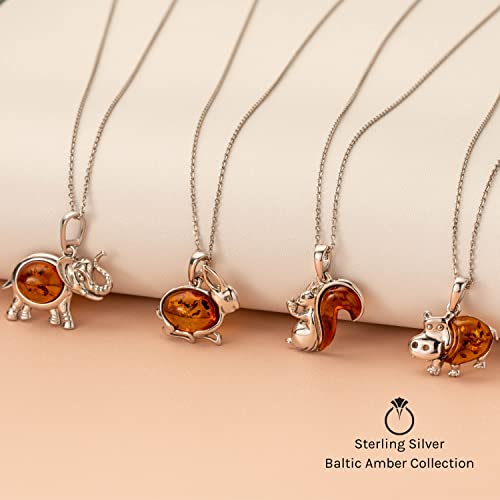 Peora Genuine Baltic Amber Animal Paw Print Charm Pendant Necklace For Women 925 Sterling Silver, Rich Cognac Color, With 18 Inch Chain #TOP4