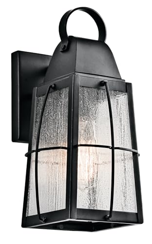 Image of Kichler Tolerand 12 inch Outdoor Wall Light in Textured Black, 1-Light Exterior Wall Sconce Porch Light with Clear Seeded Glass, (12 inch H x 5.75 inch W), 49552BKT