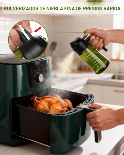 Miniatura 3 de Acual Aceitera Spray Pulverizador 470ml, Dispensador De Aceite 2 En 1, Pulverizador Aceite Oliva De Vidrio Bloquea Luz, Aceitera Antigoteo Spray Para Cocina, Freidora De Aire, Ensalada Y Bbq Negro