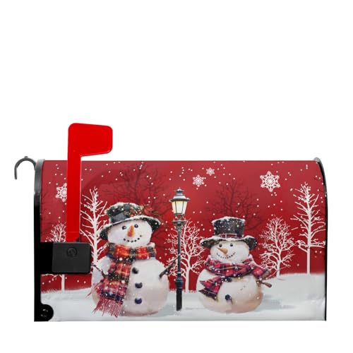 Image of Kawani Merry Christmas Red Snowman Mailbox Covers Magnetic Red Winter Outdoor Mailbox Cover Standard Size 18 X 21 Inch Snowflakes Holiday Mailbox Wrap Post Letter Box Cover Decor for Home Garden Yard