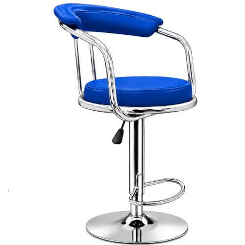 Image of Kemon Modern Adjustable Swivel Bar Stool Chair with Backrest, PU Leather Hydraulic Counter Stool with Footrest for Kitchen Island, Cafe & Home Bar (1, Blue, Round Barrel Stool)