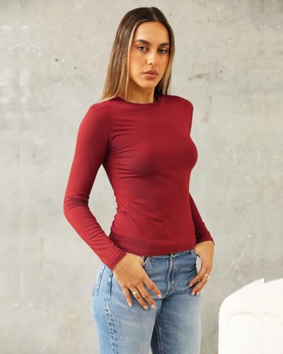 Image of Abardsion Women's Slim Lightweigh Long Sleeve T Shirts | Fall Clothes 2026 Casual Basic Crewneck Going Out Crop Tops Y2K
