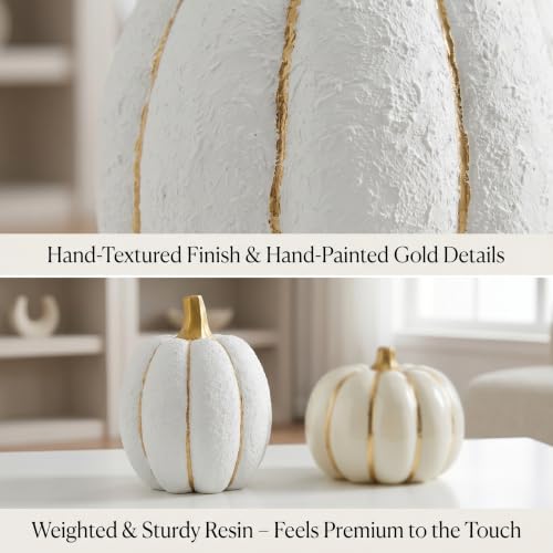 Image of FESTGLOX Fall Pumpkin Decor, 2Pcs Resin Pumpkins for Decorating