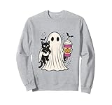 pumpkin spice latte ghost holding black cat halloween felpa