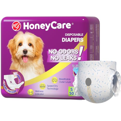HONEY CARE All-Absorb Disposable Female Dog Diapers Small Size, Improved, 40 Count, Super Absorbent, Breathable, Wetness Indicator (Pack of 1, 40 Count Total)