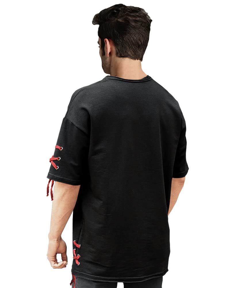 EYEBOGLER T-shirt pour homme, coupe ample, manches mi-longues, col rond, couleur unie