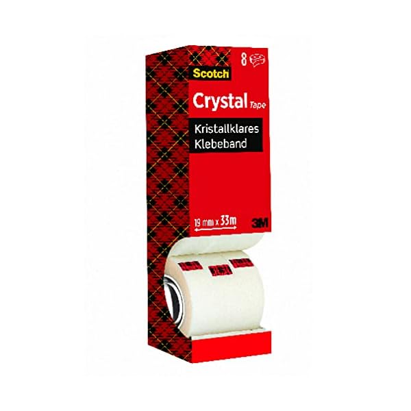 Scotch Crystal Klebeband, transparent, Vorteilspack, 8 Rollen, 19mm x 33m & Klebebandabroller - Beschwerter Scotch C60…