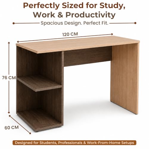 Image of ZEPO MART Study Table with Storage Shelves | Wooden Laptop Desk for Students & Work from Home | Modern Computer Office Table for Bedroom, Hostel & Small Spaces 122x62x30 cm