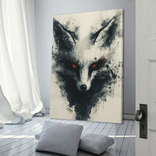 Kitsune noir affiche vintage pour creer une ambiance esthetique de chambre