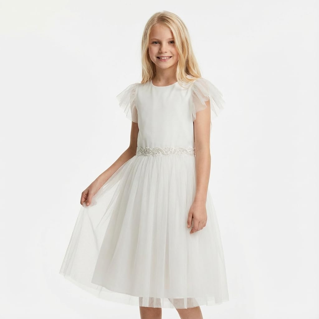 Zoya Festliches Tüllkleid für Mädchen Elora mit Schleife Kommunionkleid für Hochzeit Kommunion A-Linie