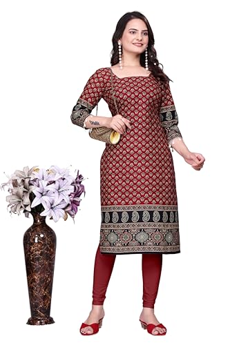 Image of Women's Pure Cotton Straight Fit Straight Cambric Jaipuri Printed Kurti